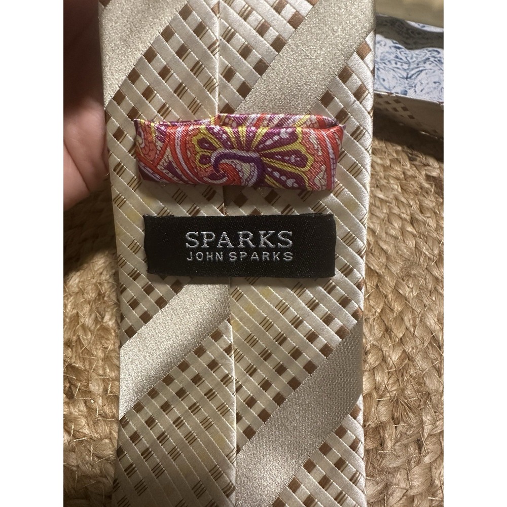 JOHN SPARKS MENS TIE GRAY WITH GOLD BROWN